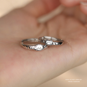 Anillos Ajustables de Plata Fina S999 con Baño de Platino, Diseño de Pareja de Gatos y Perros, Modernos para Fiestas, Venta al por Mayor - Product Image 3