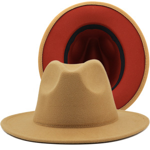 Custom Polyester Cotton <strong>Black</strong> Red Wide Brim <strong>Fedora</strong> <strong>Hat</strong> for Festival Party Events - Product Image 4