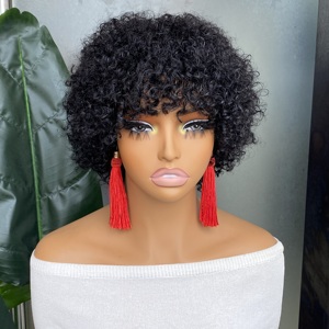 Salvietta vergine grezza a buon mercato all'ingrosso 100% capelli umani naturale nero crespo ricci afro ricci regolare bang <span class=keywords><strong>parrucca</strong></span> 6 pollici - Product Image 2