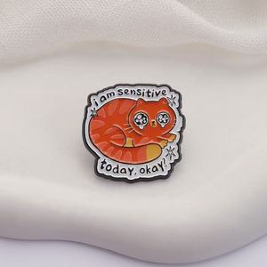 Broches de Esmalte con Frases Motivadoras, Soy Sensible <span class=keywords><strong>Hoy</strong></span>, Estilo Caricatura, para Amantes de Animales, Joyería - Product Image 3