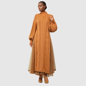 Nuevo Vestido de Punto de Malla con Cuello Alto, Manga Larga, Color Sólido, Estilo Casual y Moderno - Product Image 6