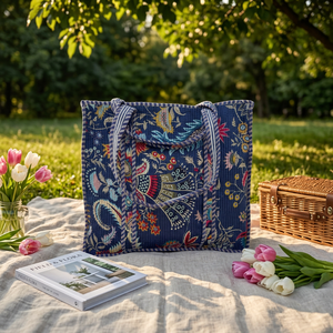 Handmade Cotton Winter Block Print Quilted Canvas Lining Fashion <b>Tote</b> <b>Bag</b> Open Zipper Large Reusable Shopping <b>Pockets</b> Wholesale - Product Image 4