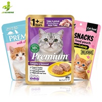 Sachets plats à trois côtés, personnalisés, imprimés, haute barrière, thermoscellables, résistants aux hautes températures, stérilisables en autoclave, finition mate, pour aliments humides pour chats et chiens