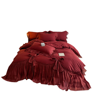 Juego de Ropa de Cama de Algodón de Cuatro Piezas con Diseño Romántico Francés de Princesa Nuo Xiao, Funda de Edredón con Encaje Retro, Ropa de Cama Premium - Product Image 5