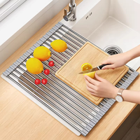 Égouttoir pliable en silicone OEM pour évier, support de séchage enroulable multifonctionnel pour vaisselle, fruits et légumes