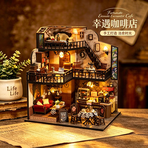 Kit Fai-da-Te <span class=keywords><strong>Casa</strong></span> delle Bambole in Legno Stile Vintage a Tre Piani, Miniatura di Caffetteria, Decorazione da Scrivania e Regalo, <span class=keywords><strong>Modello</strong></span> 3D Puzzle - Product Image 2