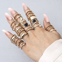 Lot de 28 bagues pour femmes, couleur or, motifs géométriques, serpent, cœur, en alliage vintage, avec strass en cristal, style mode