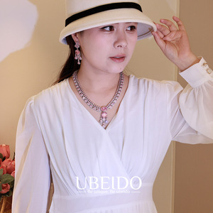 Parure de haute joaillerie audacieuse avec zircone <span class=keywords><strong>rose</strong></span> taille <span class=keywords><strong>coussin</strong></span>, collier double rang et boucles d'oreilles chandelier, bijoux de mariée - Product Image 2