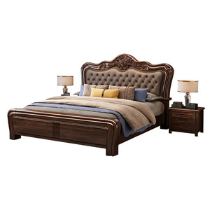 Walnut Wood Upholstered Storage <b>Bed</b> 1.8M Solid Wood Master Bedroom Luxury Carved High <b>Box</b> <b>Bed</b> - Product Image 5