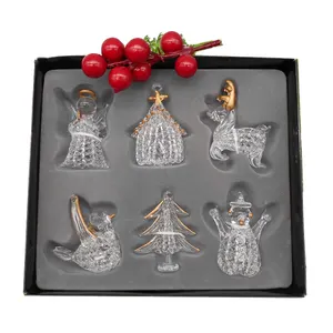 Ensemble de 6 objets artisanaux de noël en verre soufflé à la main ange, cerf, bonhomme de neige, mangeur, ornements d'arbre