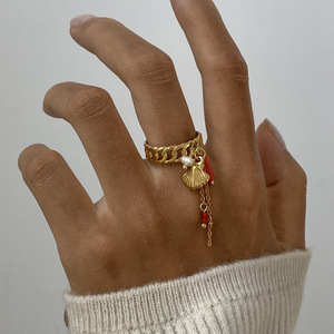 Fashion <b>Rings</b> Gold Chain Shell Tassel Design Adjustable <b>Open</b> <b>Ring</b> Unisex Jewelry Gift - Product Image 4