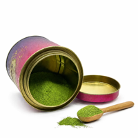 Boîte en métal cylindrique personnalisée imprimée, emballage cadeau pour thé matcha violet avec couvercle amovible pour thé en vrac, OEM