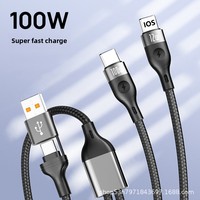 Câble de charge et de données 4-en-1 100W à double alimentation, super rapide, avec gaine en nylon tressé, compatible USB pour Huawei Type-C et Apple PD