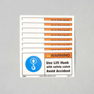 Etiqueta de advertencia de seguridad para gancho de elevación industrial, con dispositivo de seguridad, para uso en elevadores industriales. - Product Image 6