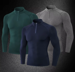 Camiseta Deportiva para Hombre, Camiseta Casual de Gimnasio, Cuello Medio Alto, Manga Larga, Poliéster, Secado Rápido, Corte Ajustado - Product Image 1