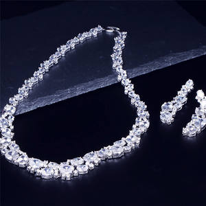 RAKOL SP303 Fashion Wedding <b>Bride</b> Platinum Plated Floral Hollow Zircon Necklace Jewelry Two-Piece Set for Women - Product Image 4