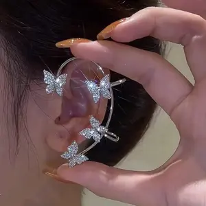 Orecchini a Clip a forma di farfalla in metallo placcato argento per donna senza Piercing scintillante zircone orecchini gioielli alla moda