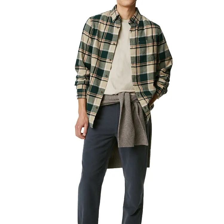 Wholesale 100% cotton custom men woven label casual autumn check button up flannel shirts