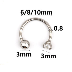 Stainless Steel <b>Nose</b> Ring With Zircon Stone Ball <b>Stud</b> For Piercing Jewelry Gold <b>Silver</b> Color M054 - Product Image 2