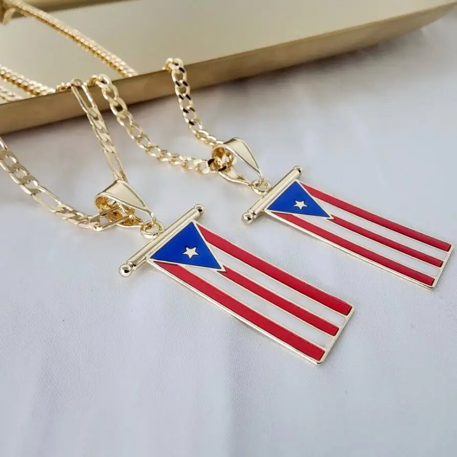 Chất lượng cao bán buôn puerto rican cờ Vòng cổ 18K vàng thép không gỉ Mens Vòng cổ trang sức chì và Nickel miễn phí Mặt dây chuyền