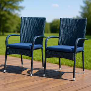 Chaise de patio en osier bleu avec coussin, mobilier de jardin contemporain, design empilable, style élégant - Product Image 2