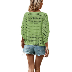 Blusa de verano transpirable de punto <span class=keywords><strong>calado</strong></span> con mangas murciélago para mujer, top de moda con diseño hueco - Product Image 2