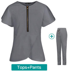 Uniformes de hospital con media cremallera Clínica de mascotas Enfermería Scrubs Mujeres Uniforme de manga corta Scrubs Tops + Pantalones Trajes Uniformes Conjuntos al por mayor - Product Image 3