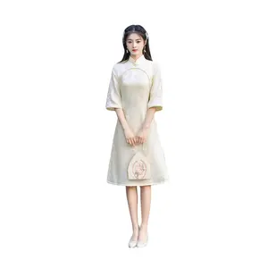 Elegante Retro mittellange Satin billig Cheong sam Kleid junge verbesserte chinesische traditionelle Qipao