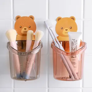 Cute <b>Bear</b> Pattern Wall Mounted Toothbrush Storage Rack Bathroom Multifunctional Toothbrush Container Bathroom Accessories - Product Image 1