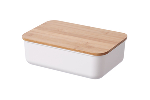 Cestino portaoggetti in <span class=keywords><strong>plastica</strong></span> <span class=keywords><strong>con</strong></span> <span class=keywords><strong>coperchio</strong></span> in bambù per cucina, dispensa, soggiorno e altro - Product Image 2