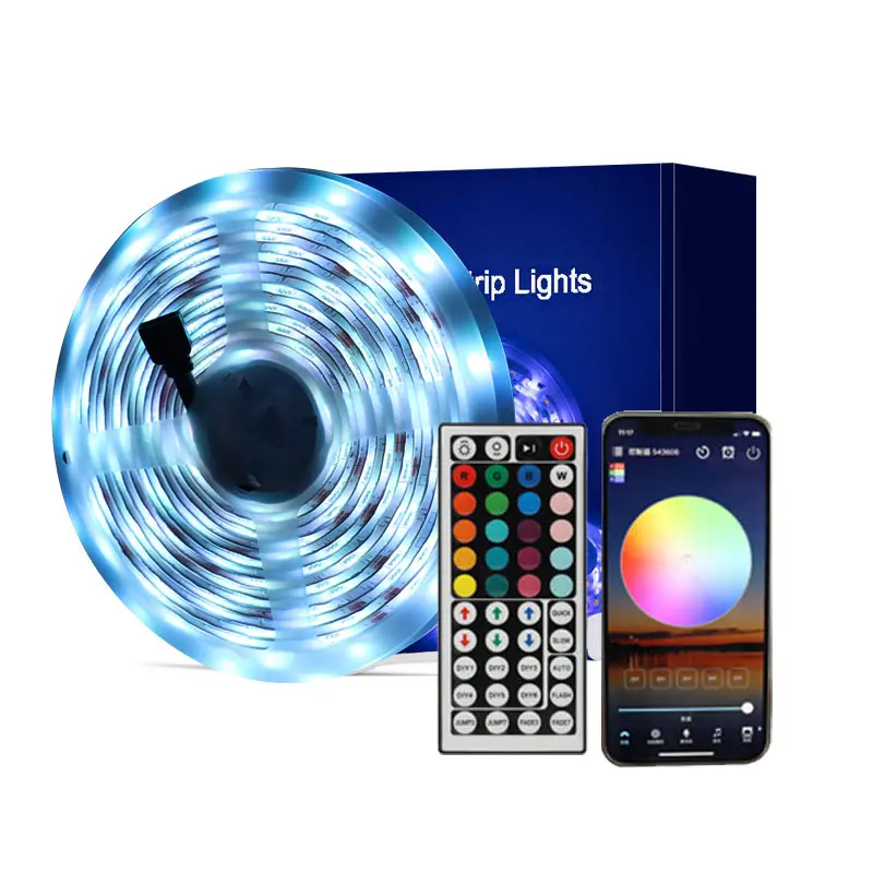 مجموعة شريط إضاءة 5050 RGB مزود بـ WiFi شريط إضاءة LED مقاوم للماء بقوة 12 فولت مع 44 مفتاح جهاز تحكم عن بعد شريط إضاءة RGB مزود بتقنية البلوتوث