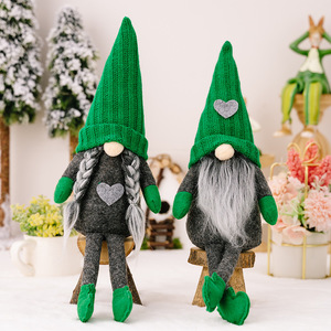 WOWEI Vert Tricoté Jambes Suspendues Chapeau Nain Sans Visage St. Patrick's Day Décoration Gnomes Peluche pour la Maison - Product Image 5