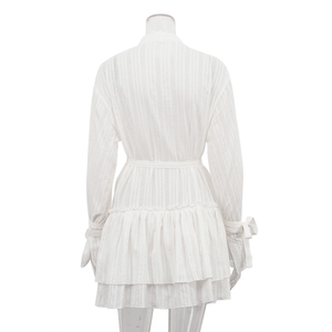 2025 estivo allacciato con cintura abbottonatura da donna <span class=keywords><strong>in</strong></span> cotone bianco abito Casual da donna abiti corti a maniche lunghe - Product Image 5