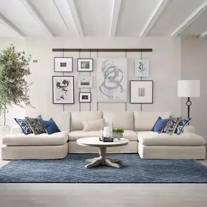 Sofa lapisan kain Modern besar nyaman tempat duduk persegi lebar lengan tertutup bentuk U ruang tamu Sofa Modular bagian