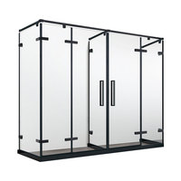 Cabine de douche portable de luxe sans cadre en forme de E, avec quincaillerie noire mate, pour toilettes et salle de bain, en verre