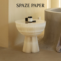 Table d'appoint ronde Spazepaper Bouquet avec rangement, table d'appoint décorative en papier pour salon, meuble gain de place pour la maison
