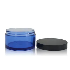 Groothandel Blauwe 100G Lege Haarwax/Gel/Body Butter Cosmetische Crèmepot Met Zwarte Deksels