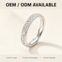 Bague en acier inoxydable plaqué or 18 carats, double rangée de zircons de laboratoire, empilable, unisexe, légère, certifiée, pour mariage, fête, tendance