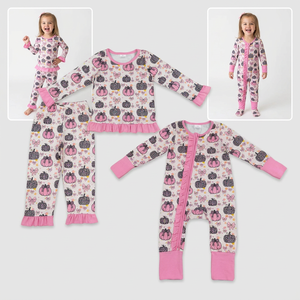 Pyjama à manches longues pour bébés filles, vêtements à motifs de citrouilles et de léopards, tenues avec nœuds - Product Image 1