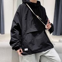 Blouson Bomber Ample Homme Printemps Automne à Capuche Style Rétro Coupe-Vent