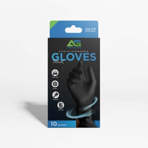 Gants jetables en nitrile noir personnalisés, sans poudre, ambidextres, avec poignet perlé, multi-usages, cuisine, hiver, printemps, été, automne - Product Image 2
