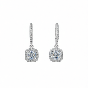 Orecchini Pendenti con Cristalli Taglio Principessa, Placcati in Rodio, in Lega di Zinco, Gioielli da Sposa Classici con Incastonatura a Griffe per Donna - Product Image 1