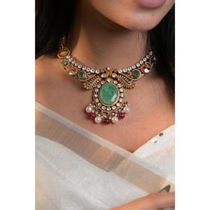Ensemble de collier ras du cou de haute qualité ensemble de collier de mariage indien du sud Sabyasachi inspiré Kundan bijoux collier de cadeau de fiançailles - Product Image 2