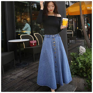 <span class=keywords><strong>Faldas</strong></span> <span class=keywords><strong>vaqueras</strong></span> casuales de moda al por mayor, de cintura alta, talla grande, largas, estilo A, para mujer - Product Image 4