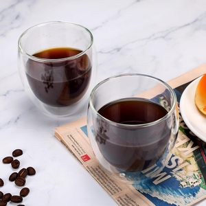 Verres réutilisables isolés écologiques Tasses et tasses à café à cappuccino de 250ml en <span class=keywords><strong>verre</strong></span> transparent à double paroi de 8oz bon marché - Product Image 6
