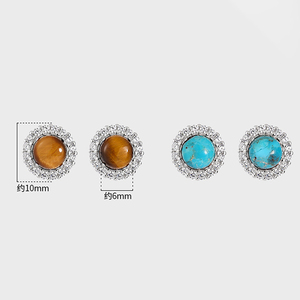 Nhỏ xinh xắn Vòng tròn Tiger Eye và turquoise Stud Earrings đối với phụ nữ Micro Zircon Bông tai tùy chỉnh 925 sterling <span class=keywords><strong>Silver</strong></span> đồ trang sức mỹ - Product Image 6