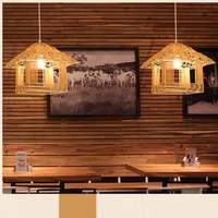 Bambou Rétro Globe Salle à manger Hôtel Ferme Bois Pendentif Lumière Poisson En Osier Rotin Ombre Armure Pendentif Lampe