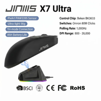 JINMS X7 Ultra Charging Dock Tri-mode Wireless Gaming Mouse PAW3395 26000DPI 56g Ultra-Ringan Baterai 400mAh Esports OEM ODM