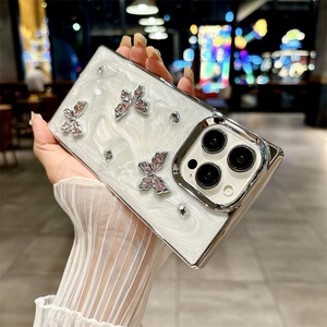 เคสโทรศัพท์ขอบตรงแบบชุบเคลือบ สำหรับ iPhone 12 13 14 15  ลายกลิตเตอร์เพชรผีเสื้อแบบทรายไหล สำหรับ iPhone 16 Pro Max - Product Image 4