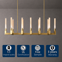 Lustre linéaire moderne en laiton avec tubes en verre cannelé pour îlot de cuisine, salle à manger – Suspension de luxe de style américain